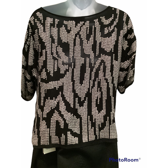 MADISON MARCUS BLACK SILK SEQUIN TOP S - Picture 4 of 8